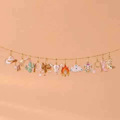 Western Cowboy Pendant Necklace For Women Enamel Cactus Boot Hat Pistol Charms Gold Silver Plated Rhinestone Jewelry