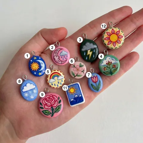 Vintage Alloy Sun Moon Stars Weather Flower Pendant Charms Rainbow Rose Tulip Hand Painted DIY Jewelry Making Accessory For Necklace Keychain Women