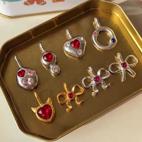 Stainless Steel Heart Bow Shoe Charms DIY Pendants Jewelry Making Findings Vacuum Plated 18K Gold Rhinestone Charms For Women