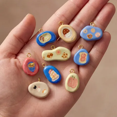 Alloy Food Theme Pebble Pendant Sushi Bread Donut Fruit Handmade DIY Necklace Charms Beaded Jewelry Making Accessories For Women Men