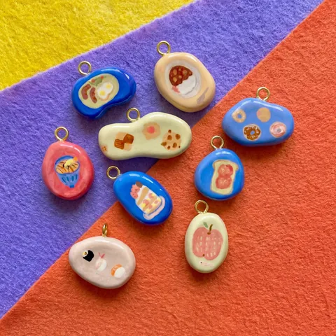 Alloy Food Theme Pebble Pendant Sushi Bread Donut Fruit Handmade DIY Necklace Charms Beaded Jewelry Making Accessories For Women Men