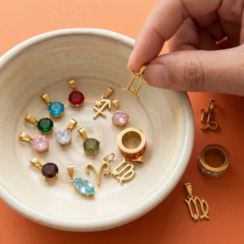Ciondoli in Acciaio Inossidabile con 12 Pietre Portafortuna Segni Zodiacali per Fai da Te Gioielli Placcati in Oro 18K Accessori