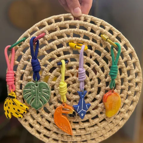 Tropical Style Monstera Leaf Banana Strawberry Shark Alloy Pendant Braided Rope Carabiner Keychain Bag Accessory For Women