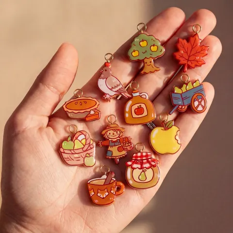 Pendentifs en Alliage d'Émail de Dessin Animé de Récolte d'Automne Feuille d'Érable Épouvantail Tarte à la Citrouille Charms pour DIY Collier Bracelet Accessoires