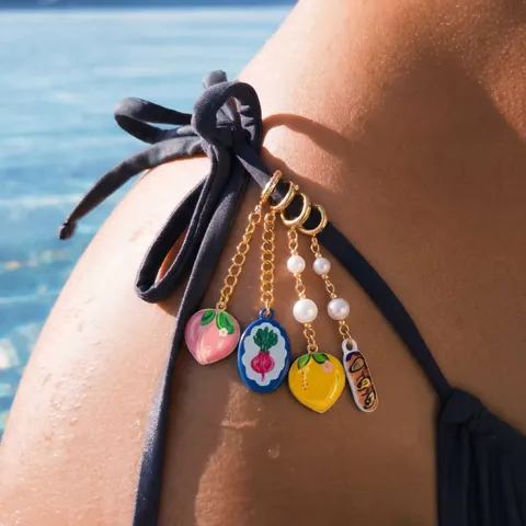 Zomer Fruit Groente Bedels Perzik Citroen Roestvrij Staal Emaille Kunstparel Sieraden Decor Voor Badmode Bikini Vakantie Hangers