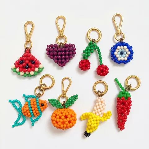 Handmade Fruit Beaded Pendants DIY Jewelry Charms For Shoelaces Bags Keychains Alloy Colorful Beads Watermelon Orange Banana Shape Accessories For Women Kids