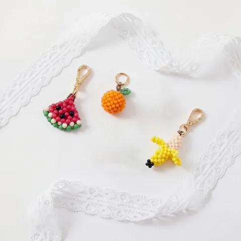 Handmade Fruit Beaded Pendants DIY Jewelry Charms For Shoelaces Bags Keychains Alloy Colorful Beads Watermelon Orange Banana Shape Accessories For Women Kids