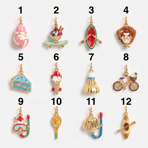 18K Gold Plated Copper Enamel Cute Cartoon Dessert Sports Pendants For DIY Jewelry Making Ice Cream Volleyball Baseball Cake Sundae Charms