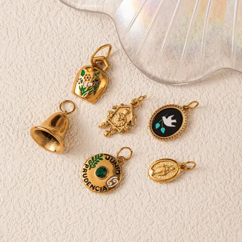 Vintage Stainless Steel Pendant Necklace Enamel Painting Color Retention Jewelry DIY Rhinestone Artificial Pearl Necklace For Women