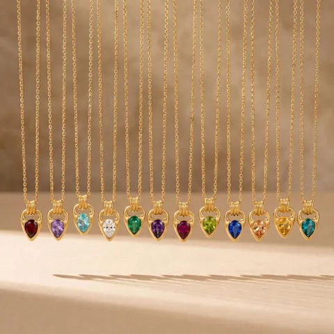 Women Luxury Water Drop Rhinestone Pendant Necklace Stainless Steel Gold Plated Horseshoe Buckle Dainty Chain Necklace Jewelry