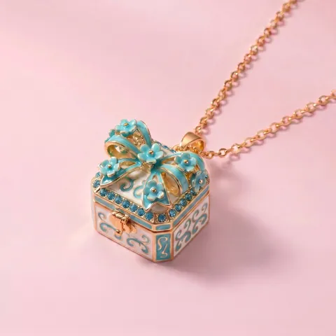 Fairy Tale Style Locket Necklace Copper Gold Plated Enamel Ballet Shoes Artificial Pearl Bow Rhinestone Locket Pendant Necklace Women Jewelry Gift