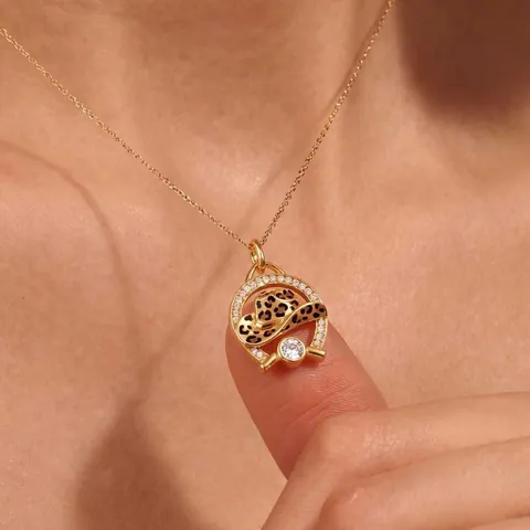 Collana con Pendente Stampa Leopardo e Mucca Stile Cowboy Donna Acciaio Inossidabile Placcato Oro Strass Gioielli Moda