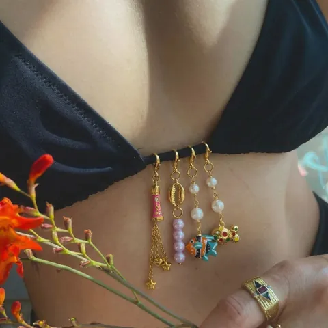Gold Stainless Steel Bikini Charms Cowboy Boot Starfish Heart Lipstick Enamel Pendants For Beach Jewelry Making DIY Women Accessory