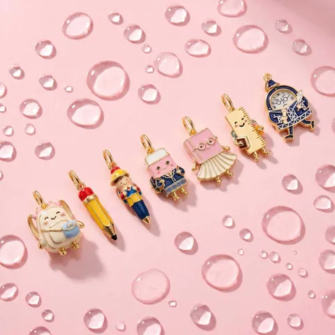 Pendentif en Émail de Papeterie Mignon en Cuivre Électroplaqué Crayon Sac d'école Gomme Charme pour Collier DIY Accessoires de Bijoux