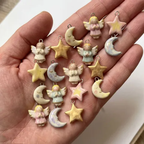 Vintage Stainless Steel Dopamine Style Angel Star Moon Pendant Necklace For Women Retro Creative Cute DIY Jewelry Gift