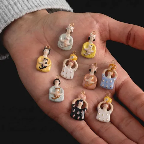 Nordic Style Cute Girl And Cat Copper DIY Pendants Hand Painted Finish Charms For DIY Necklace Bracelet Accessories Women Jewelry Making