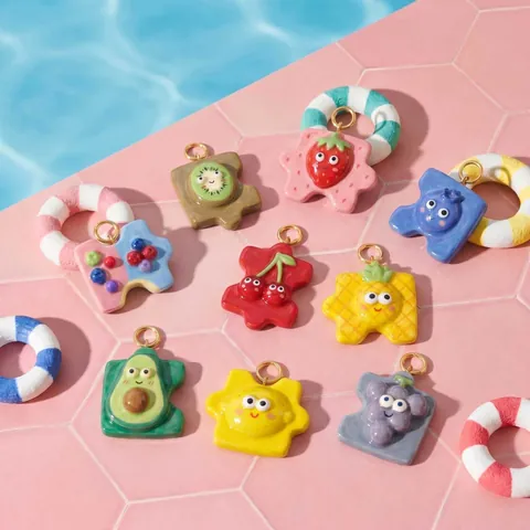 Cartoon Fruit Puzzle Pendant Drip Oil Copper Necklace DIY Jewelry Accessory Multicolor Dopamine Style Charms For Women