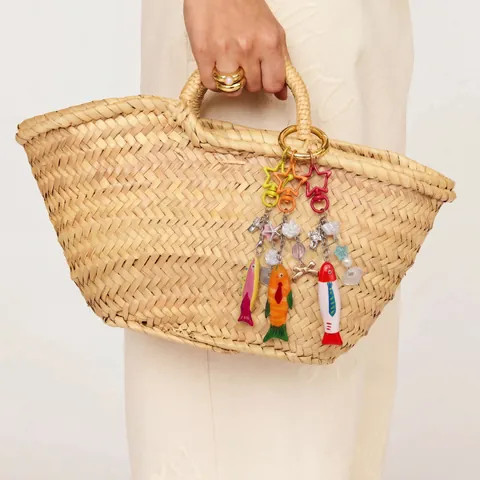 Simple Fresh Colored Fish Bag Pendant Star Beaded Design Knit Bag Decoration Accessory Alloy Artificial Pearl Keyring For Women