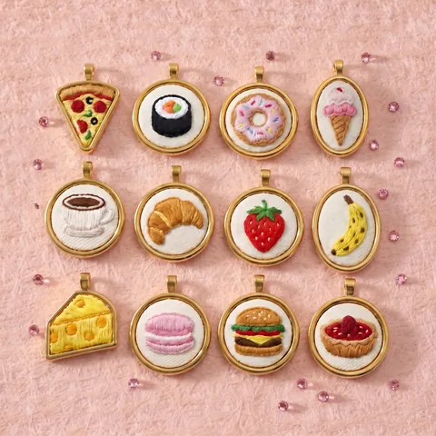 Ins Nordic Stainless Steel Embroidery Food Series Pendant Pizza Sushi Donut Ice Cream Pendant Only DIY Jewelry Accessories