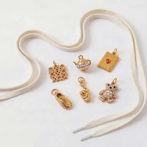 Stainless Steel 18K Gold Plated Rhinestone Pendant Bear Teapot Sneaker Cupcake Tic-Tac-Toe DIY Jewelry Making Accessories