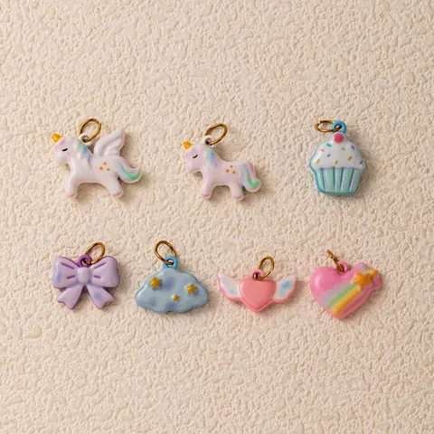 Stainless Steel Pendants Charms With 18K Gold Plating Enamel Unicorn Rainbow Heart Cloud Pattern For DIY Jewelry Women Gift