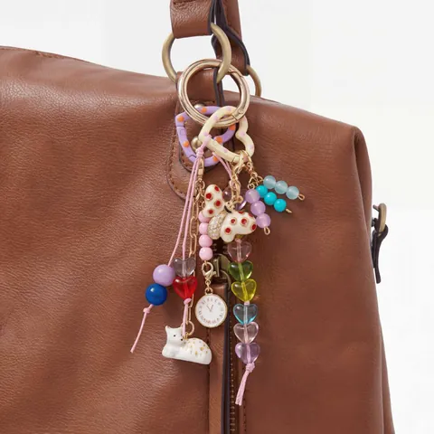 Fashion DIY Copper Bag Charm Keychain With Animal Heart Butterfly Pendants Colorful Beads Jewelry Gift For Women Decoration