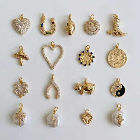 Vintage Lucky Elements Shoelace Charms Copper Rhinestone Artificial Pearl Heart Star Smiley Face Pendant Accessories
