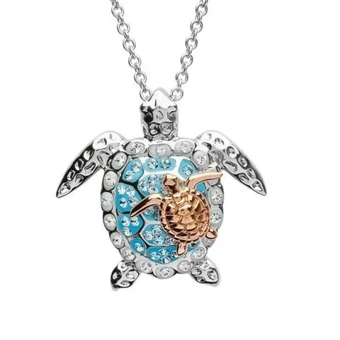Collana Pendente in Acciaio Inossidabile Tartaruga Marina Orecchini Strass Animale Madre e Figlio Tartaruga Gioielli da Spiaggia Donna Regalo