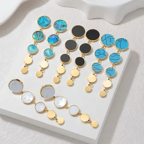 Geometric Round Stainless Steel Shell Tassel Earrings Elegant Long Dangle Earrings For Women Gold Plated Fashion Jewelry
