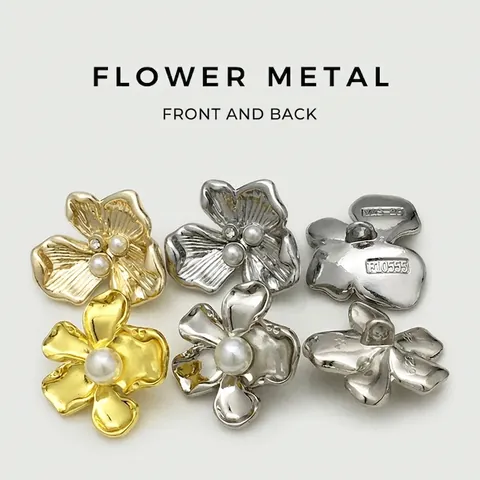 Boutons Décoratifs en Métal Fleur Irrégulière Avec Perle Artificielle Strass pour Manteaux de Fourrure Vestes Accessoires de Couture