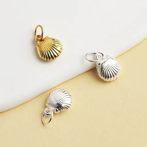 Accessoire Pendentif Coquille en Argent Fin S990 pour Création de Bijoux DIY Bracelet Collier Breloque Coquille Polie Bijoux Femme Cadeau
