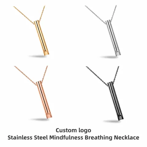 Mindfulness Breathing Whistle Necklace For Anxiety Stress Relief Stainless Steel Meditation Pendant For Men Women Jewelry Gift