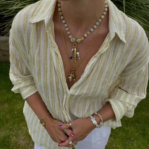 Women Colorful Dopamine Beaded Necklace Artificial Pearl Glass Pendant 18K Gold Plated Copper Chain Bohemian Fashion Jewelry Gift
