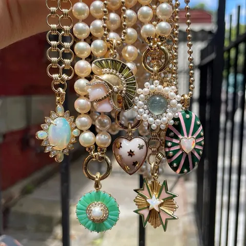 Collier Pendentif Soleil Lune Cœur Oiseau en Acier Inoxydable Plaqué Or 18K Vintage Luxe Léger Strass Perle Accessoires DIY
