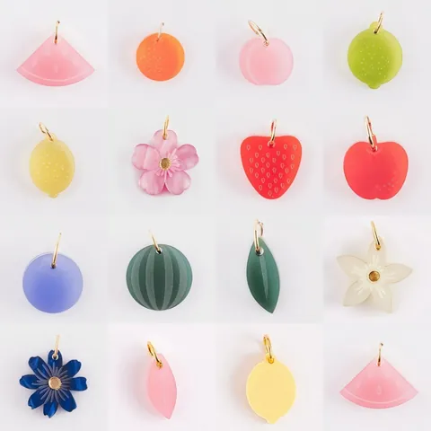 Stainless Steel Fruit Flower DIY Pendants For Jewelry Making Necklace Earrings Colorful Resin Fruit Charms Women Fashion DIY Jewelry Supplies