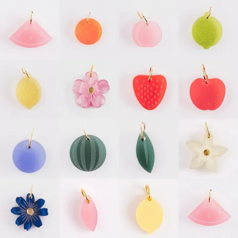 Stainless Steel Fruit Flower DIY Pendants For Jewelry Making Necklace Earrings Colorful Resin Fruit Charms Women Fashion DIY Jewelry Supplies