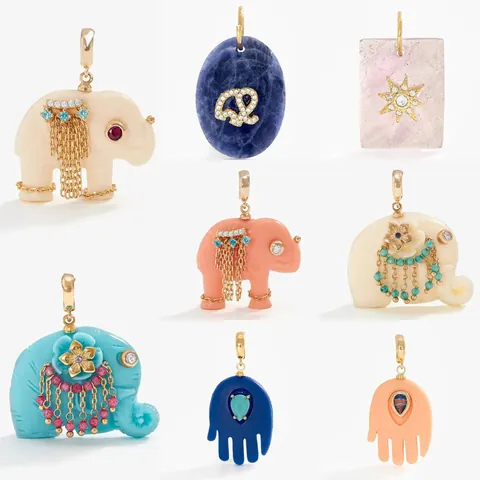 Bohemian Colorful Resin Elephant Hamsa Hand Pendant Necklace Vintage Gold Plated Rhinestone Flower Charm Multi-Style Jewelry Gift For Women