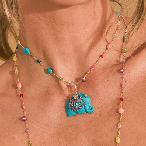 Bohemian Colorful Resin Elephant Hamsa Hand Pendant Necklace Vintage Gold Plated Rhinestone Flower Charm Multi-Style Jewelry Gift For Women