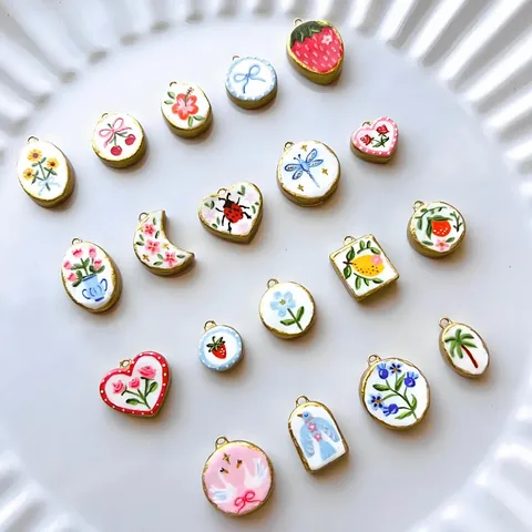 Edelstahl Handbemalter Emaille-Anhänger Oder Halskette Für Damen Dopamin-Stil Sonnenblume Kirsche Schleife Mond Libelle Herz Schmuck