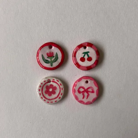 Dopamin-Stil Edelstahl Runder Anhänger Bunt Handbemalt Erdbeere Kirsche Schleife Blume Gans DIY Schmuck Charms