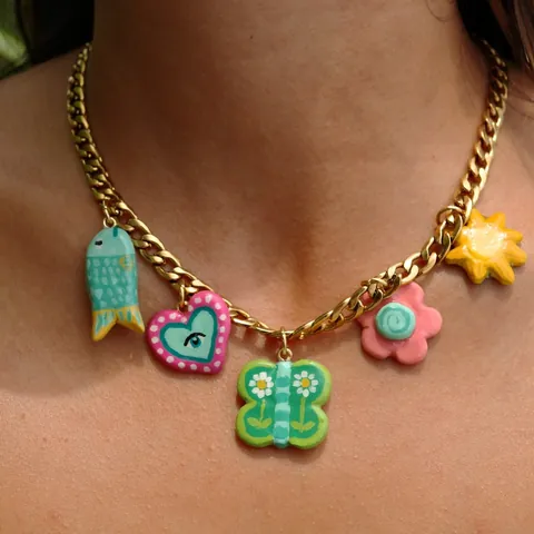Stainless Steel Dopamine Pendant Necklace Colorful Enamel Heart Eye Flower Butterfly Fish Charm For Women DIY Jewelry Gift
