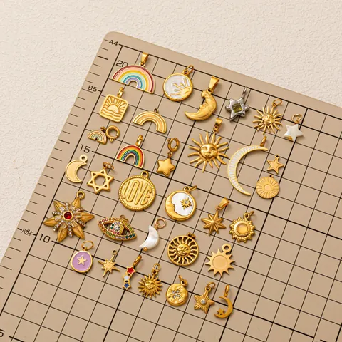 Stainless Steel Sun Moon Star Evil Eye Pendant Necklace For Women Gold Plated Enamel Rainbow Celestial Charm Minimalist DIY Jewelry Accessory