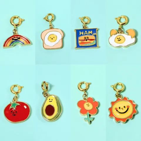 Stainless Steel Cartoon Enamel Necklace For Women Colorful Rainbow Sun Flower Food Tomato Egg Pendant Paperclip Chain Jewelry