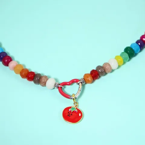 Stainless Steel Cartoon Enamel Necklace For Women Colorful Rainbow Sun Flower Food Tomato Egg Pendant Paperclip Chain Jewelry