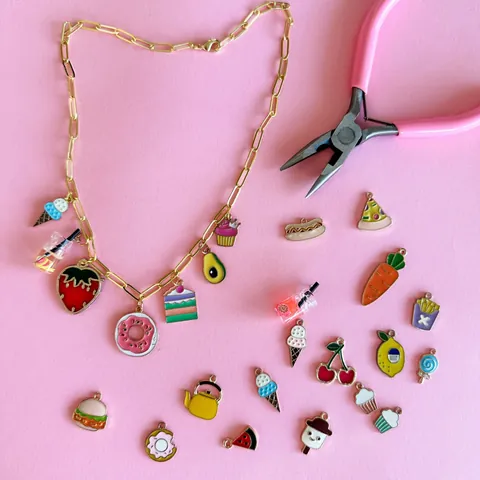 Stainless Steel Enamel Food Pendant Necklace For Women Colorful Ice Cream Strawberry Donut Pizza Charm Jewelry DIY Chain Necklace