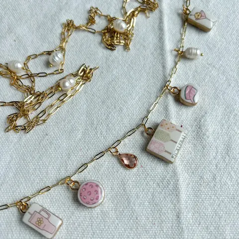 Edelstahl Emaille Anhänger Halskette Dopamin Stil Hamburger Schläger Herz Schleife Künstliche Perle Strass Schmuck Für Damen