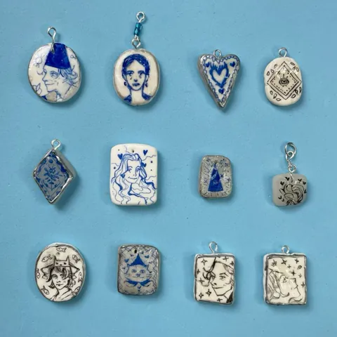 Stainless Steel Artistic Illustrated Pendant Necklace Vintage Portrait Cat Heart Pattern Ceramic Print Necklace For Women Men Trendy Dopamine Jewelry