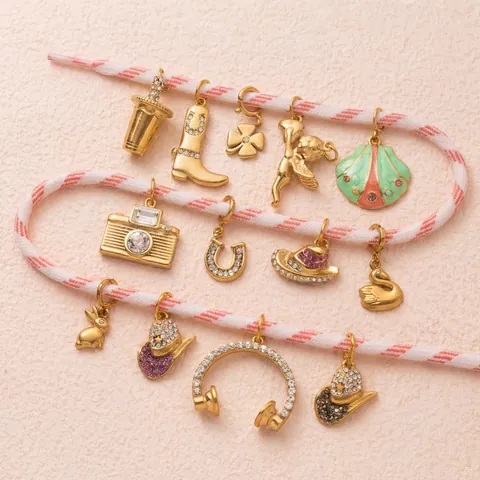 Stainless Steel Gold Plated DIY Pendant Charm Horseshoe Boot Clover Angel Swan Headphone Camera Shell Design For Jewelry Making Shoe Accessories