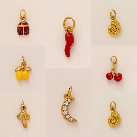 DIY Fruit Series Shoe Charms Pendants Stainless Steel Vacuum Gold Plated Enamel Rhinestone Beetles Mushroom Moon Jewelry Making Finding For Women Kids