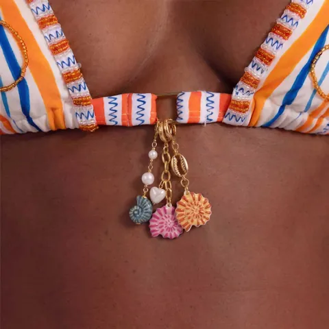 Summer Ocean Style Copper Stainless Steel Marine Animal Charms Sea Star Shell Lobster Shell Pendants Artificial Pearl Rhinestone Inlaid Bikini Accessories For Women Beach Vacation DIY Jewelry